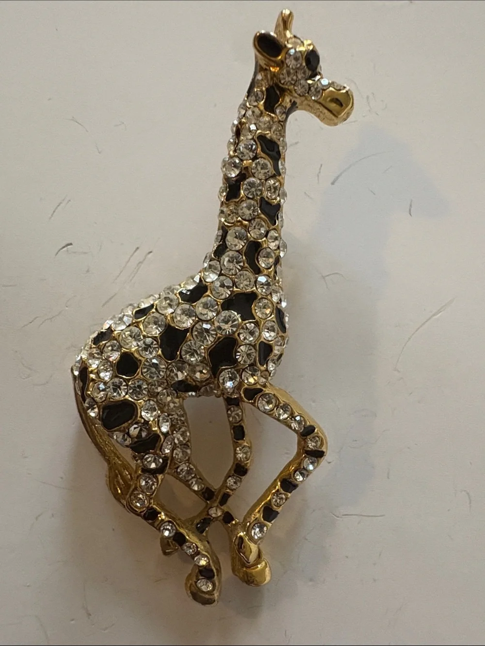 Gold and Black Giraffe Crystal Brooch